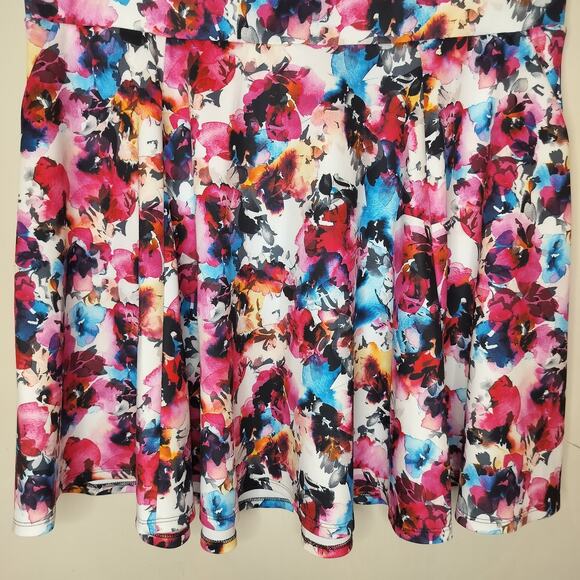 Torrid Floral Flare Mini Skirt Stretch Pull On Pockets - Picture 3 of 9